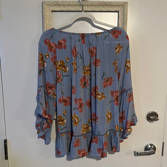 FEVER | Floral Belled Sleeve Blue Top Blouse - Picture 6 of 8
